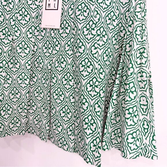THML Green White Fleur Print 100% Cotton A line Pleated Mini Skirt NEW - Picture 4 of 16